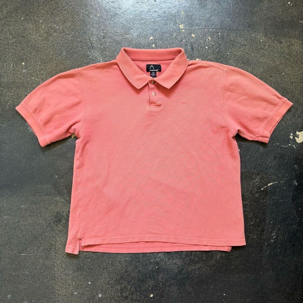 Head Men's Cotton Collared Short Sleeve Polo Shirt Salmon Orange Pink Size Large